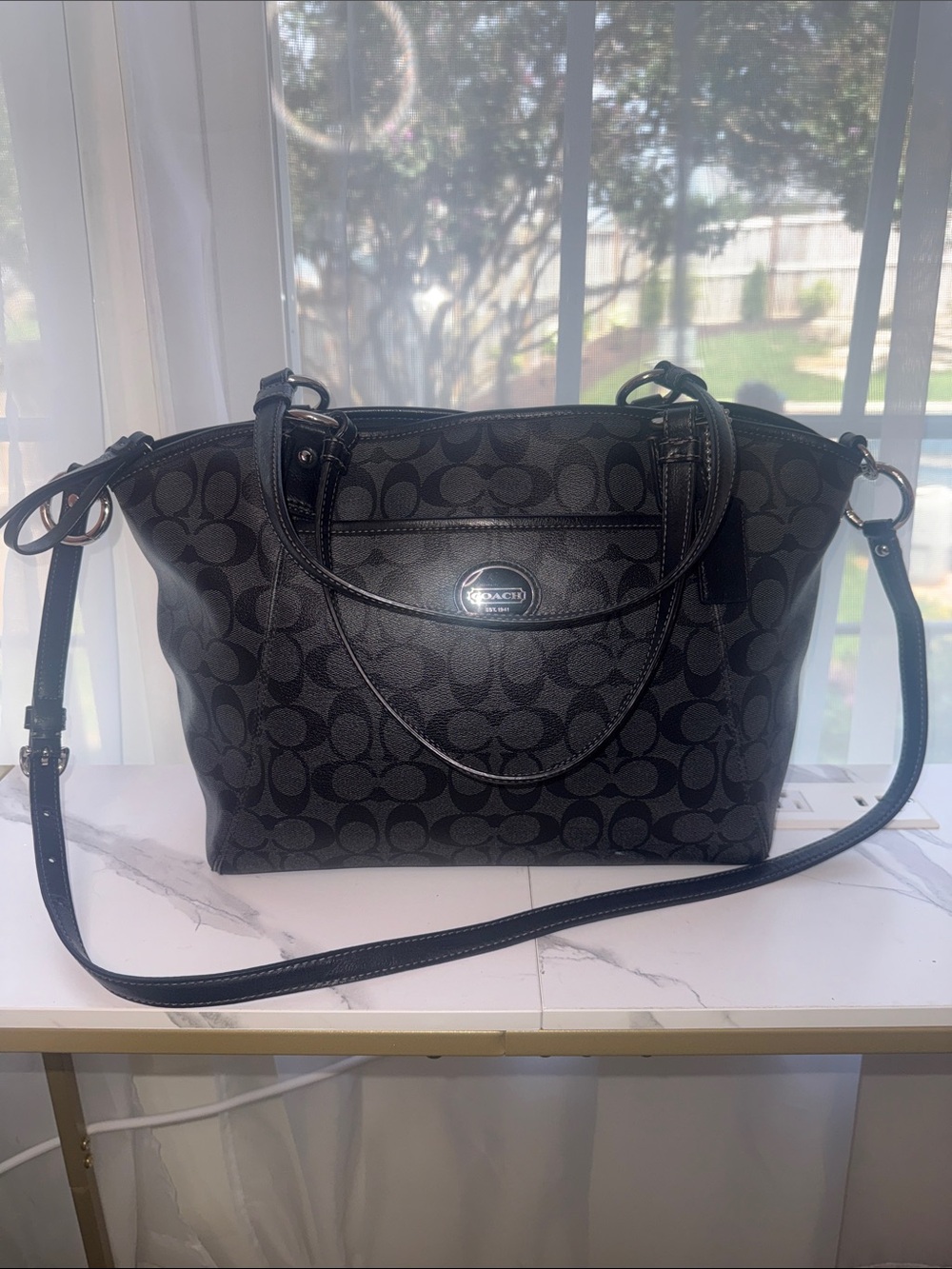 Coach Black Signature Jacquard Tote/Crossbody Bag